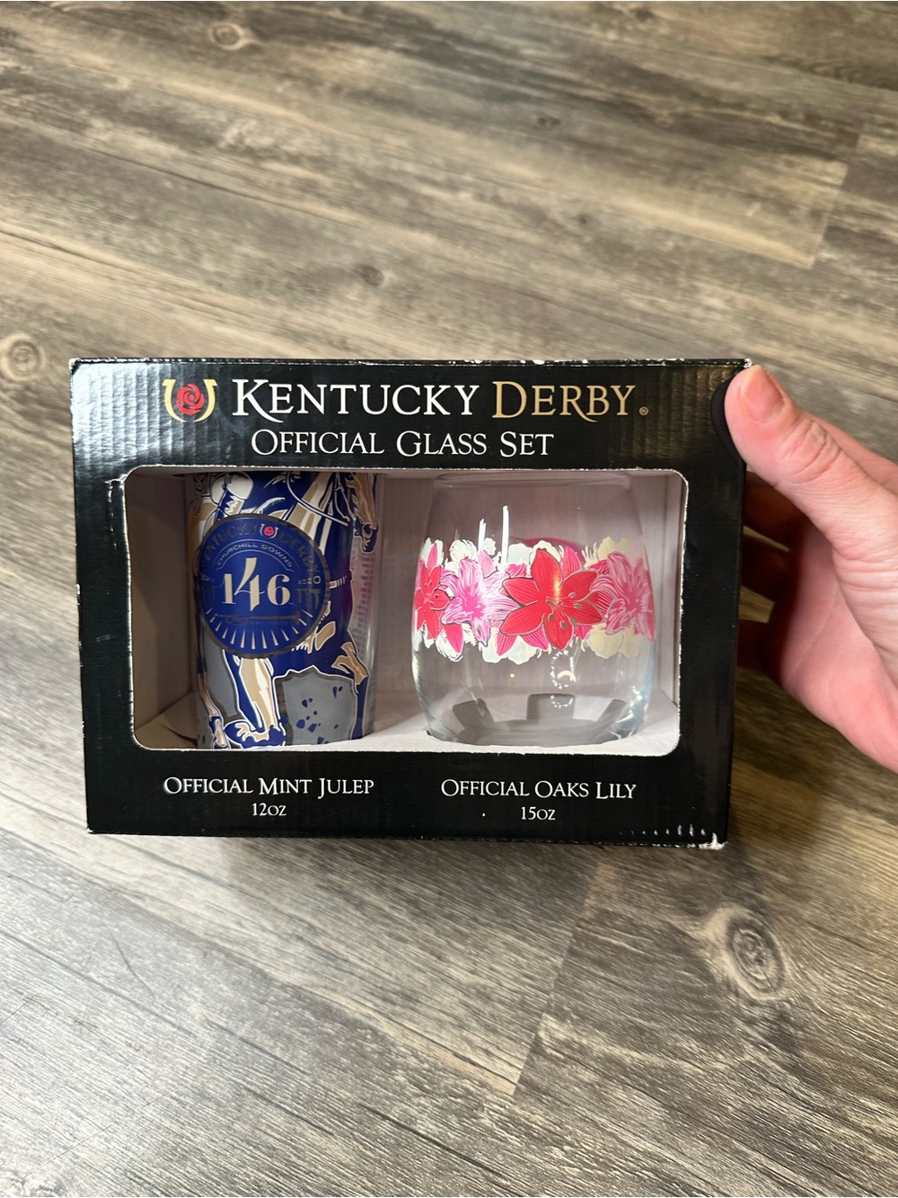 2020 Kentucky Derby 146 Official Glass Set Mint Julep & Oaks Lily Glasses in Box